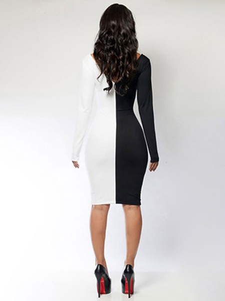 Sexy Two Tone Stretchy Bodycon Dress Power Day Sale