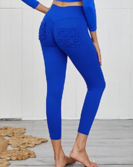 Athletic Skinny Polyester Raised Waist Solid Color Trousers