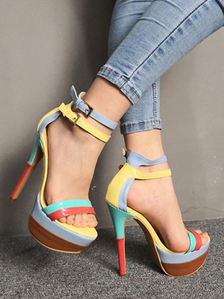 Stiletto Heel Open Toe Color Block Chic Women's Shoes - Power Day Sale
