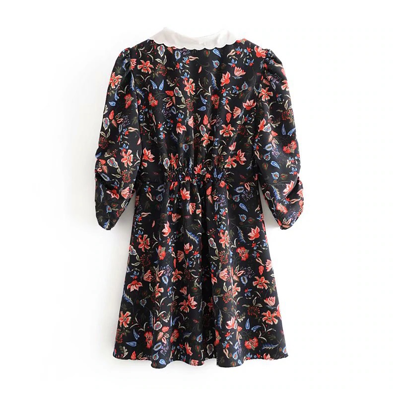 Stylish Half Sleeve Embroidery Floral Short Dress - Power Day Sale