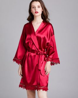 V-Neck Long Sleeve Robe Sleepwear
