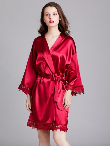 V-Neck Long Sleeve Robe Sleepwear - Power Day Sale