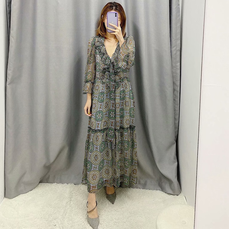 Vintage Floral Print Three Quarter Sleeve Casual Long Dress - Power Day ...