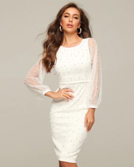 Sexy Puff Sleeve Pearl Party Club Dress