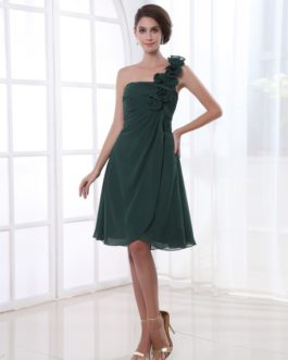 A-line Flower Chiffon Knee-Length Bridesmaid Dress with One-Shoulder