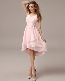 Asymmetrical Ruched Bridesmaid Dress With Straps Neck