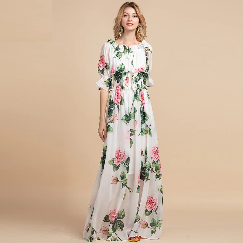 Casual Floral Print Boho Maxi Dress - Power Day Sale