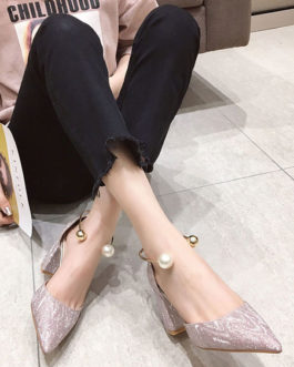 Chunky Heel Sandals Metal Details Chic Slip-On Pointed Toe Shoes