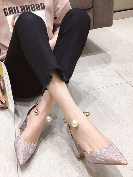 Chunky Heel Sandals Metal Details Chic Slip-On Pointed Toe Shoes ...