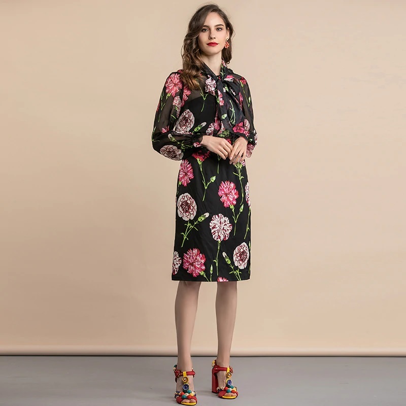 Elegant Floral Print Vintage Skirts Two Pieces Sets - Power Day Sale