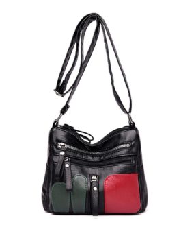 Fashion Hit Color Casual Soft Leather Simple Zipper Large Capacity Shoulder Bags