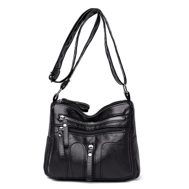 Fashion Hit Color Casual Soft Leather Simple Zipper Large Capacity ...