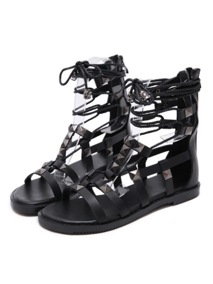 Flat Chic Lace Up Flat Sandals - Power Day Sale