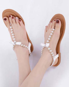 Flat Pearls Chic T-String White Sandals