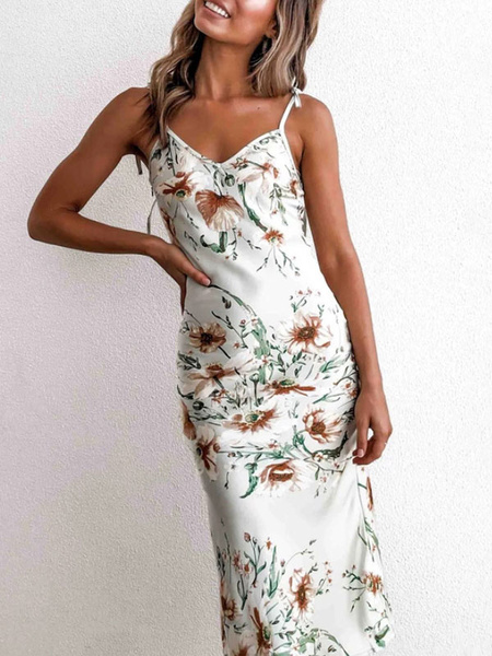 Floral Bodycon Backless Sleeveless Slip Dress - Power Day Sale