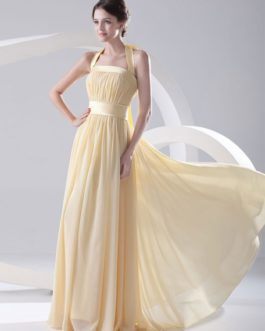 Grace Floor-Length Bridesmaid Dress with Halter Sheath Draped Chiffon