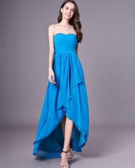 High-Low Strapless Ruched Bridesmaid Dress