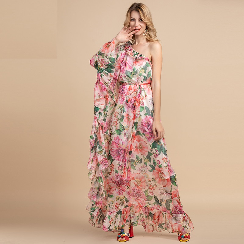 Ancapelion Women’s Off Shoulder Summer Beach Floral Long Maxi Dress with Pockets