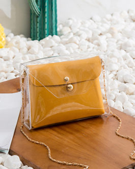 Patent Leather Butterscotch Cross-body Bag – Clear Envelope Gold Strap