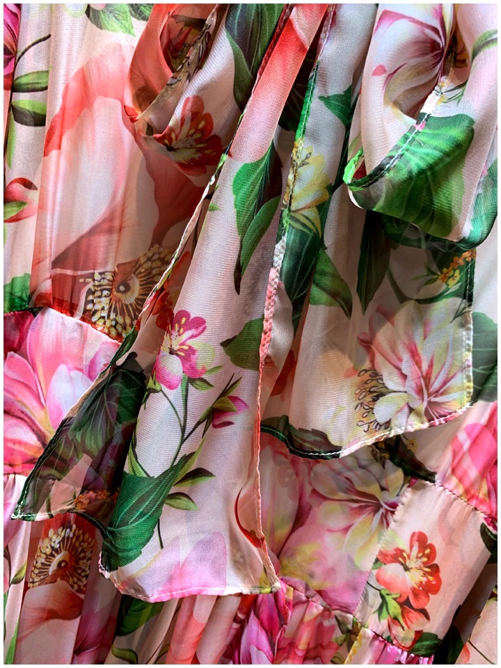 Runway Vintage Bow Collar Lantern Sleeve Flower Print Chiffon Dress ...