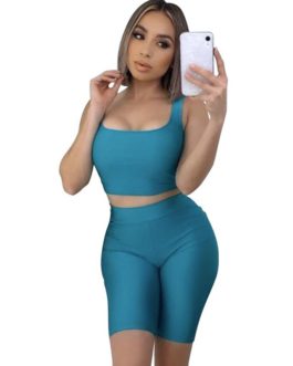 Sexy Crop Tops And Biker Shorts Sets Bodycon Sportswear