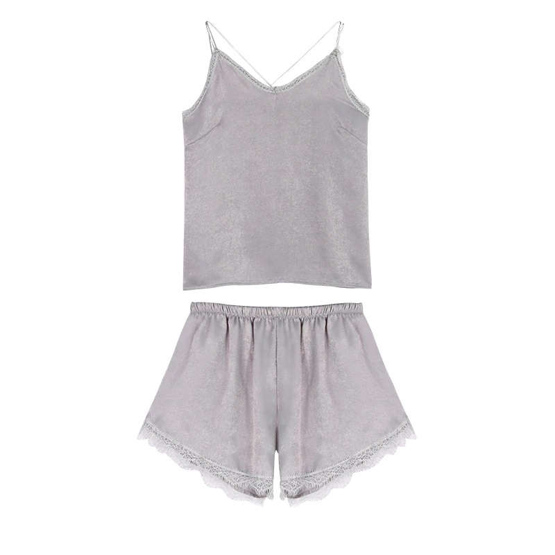 Sexy Satin Lace Sleeveless Top and Shorts Sleepwear - Power Day Sale