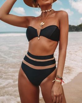 Sexy Strapless Top Banded Bottoms Swimsuit