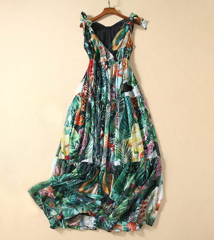 Sexy Vintage Chiffon Floral Print Holiday Party Dress - Power Day Sale