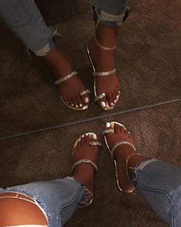 Simply-Designed Sandals – Jeweled Straps Almond Toes