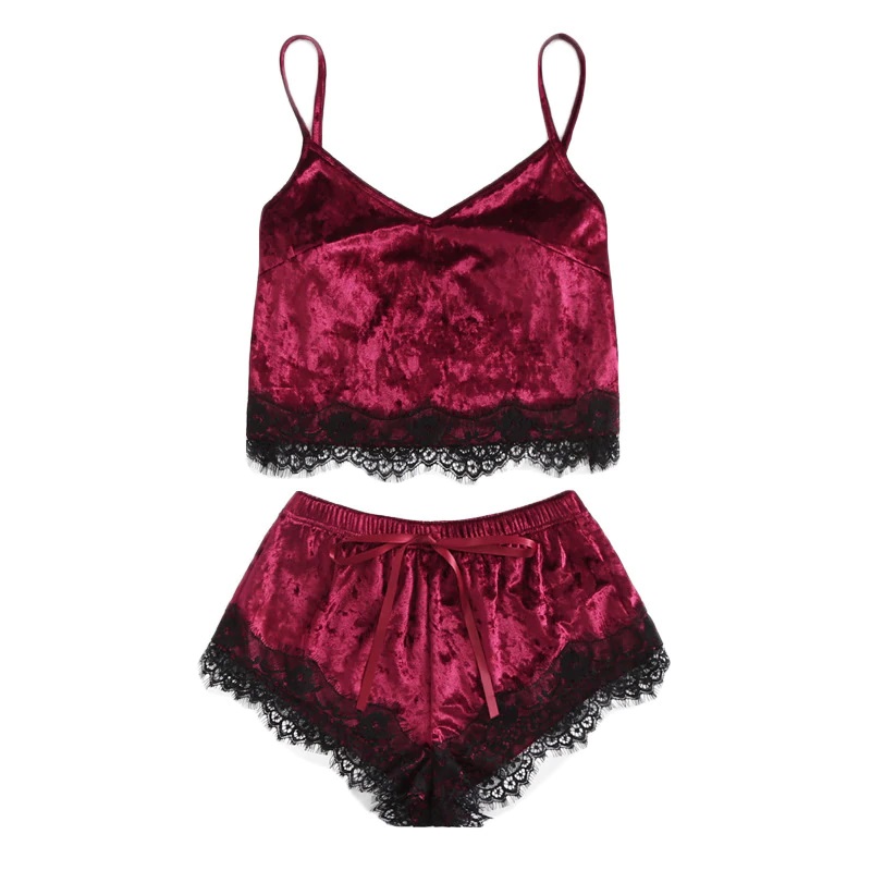 Velvet Crop Tops and Panty Sexy Sleeveless Sleepwear - Power Day Sale