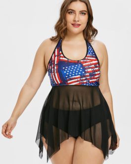 American Flag Backless Halter Two Piece Sets