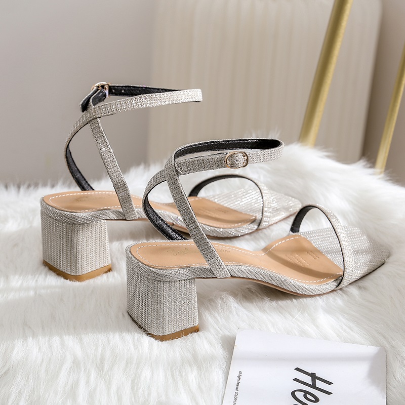 Ankle Strap Party Bling High Heels Thick Sandals - Power Day Sale