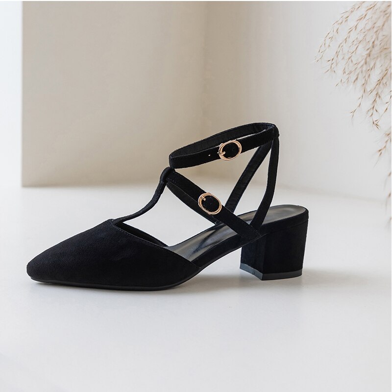 Ankle Strap Square High Heels Sandals - Power Day Sale