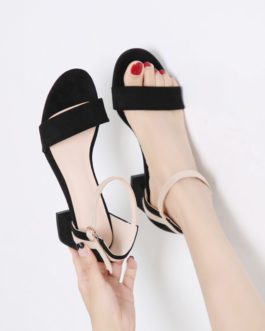 Ankle Strap Stitching Flock Thick High Heels Sandals