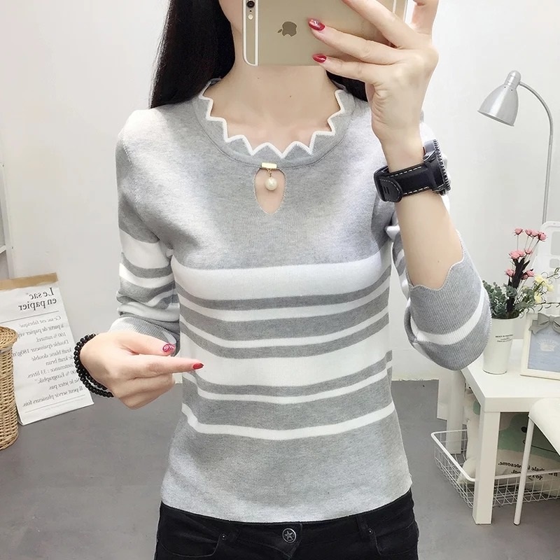 Beautiful Long Sleeve Striped Casual Top - Power Day Sale
