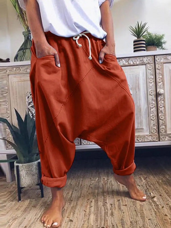 Casual Solid Drawstring Waist Harem Pants - Power Day Sale
