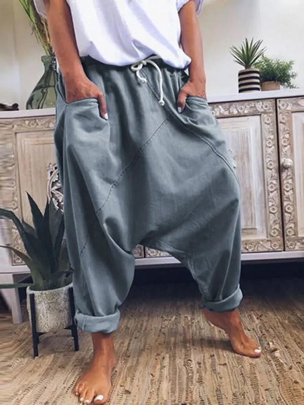 Casual Solid Drawstring Waist Harem Pants - Power Day Sale