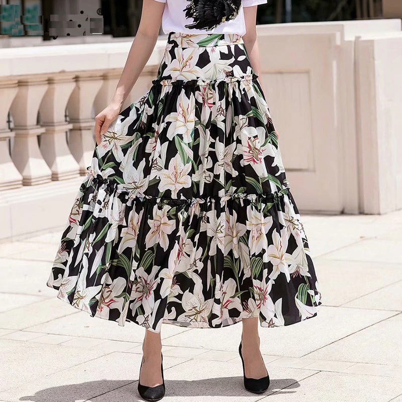 Casual lily Flower Printed A-line Midi Skirts - Power Day Sale