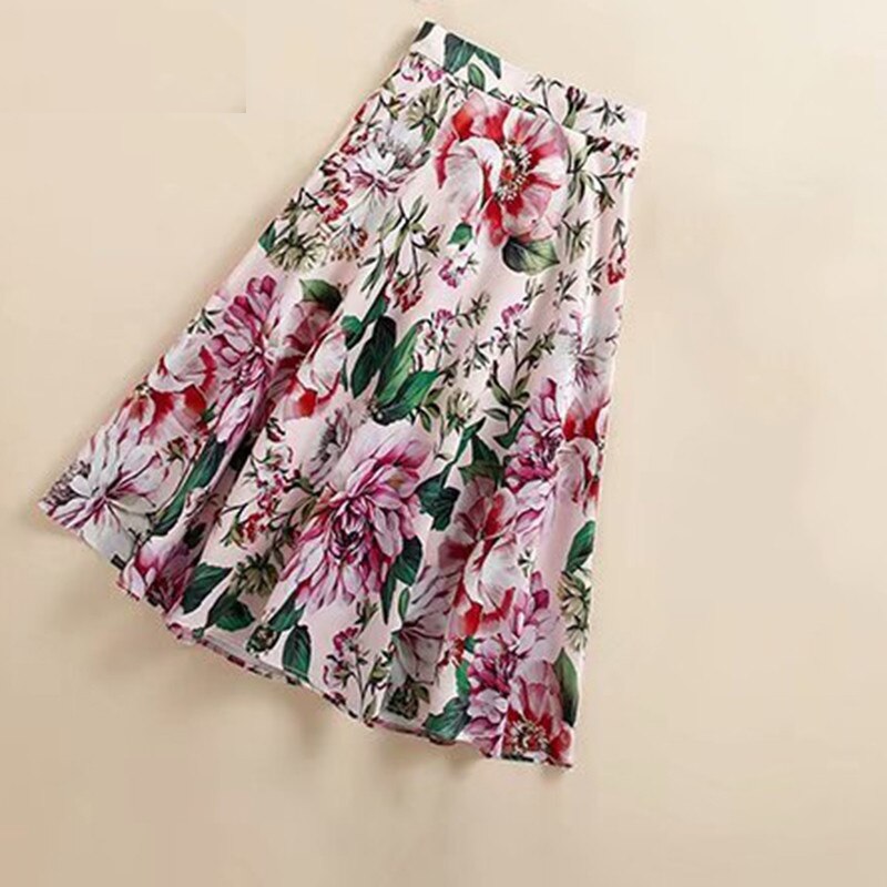 Charming Flower Print High Waist Mid-Calf Skirt - Power Day Sale