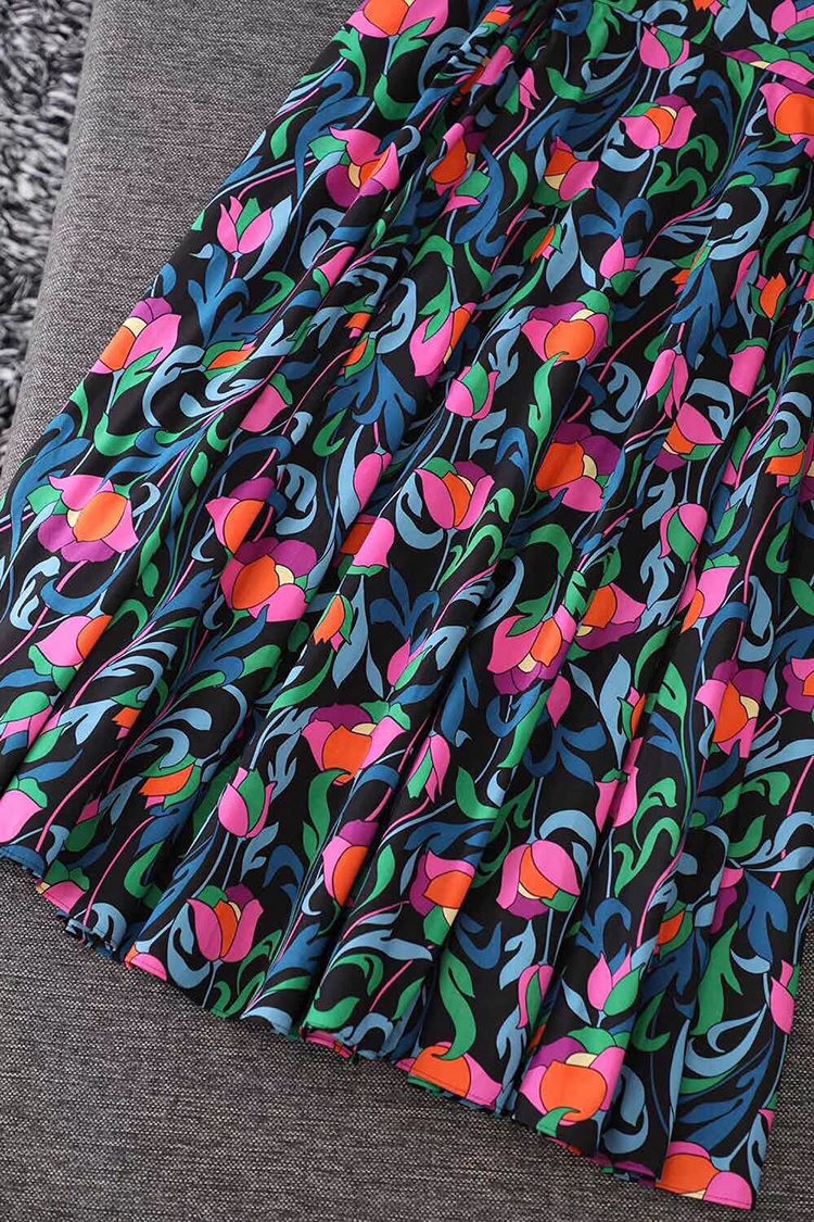 Cotton Flower Print Fashion High Waist Long Skirt - Power Day Sale