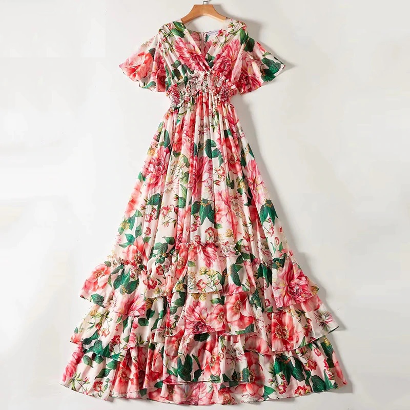 2023 Spring and Summer New Dress Elegant Temperament Flower Print Wide Too  Thin Long Dress Women's Medium Length Dress - AliExpress