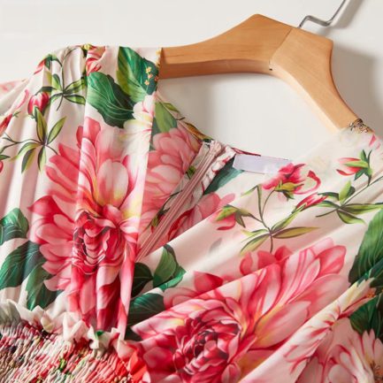 Designer Flower Print Elastic Waist Party Maxi Dress - Power Day Sale