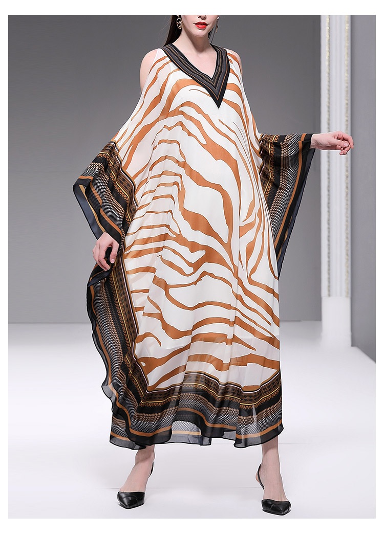 Fashion Designer Ripple Print V Neck Loose Maxi Dresses - Power Day Sale