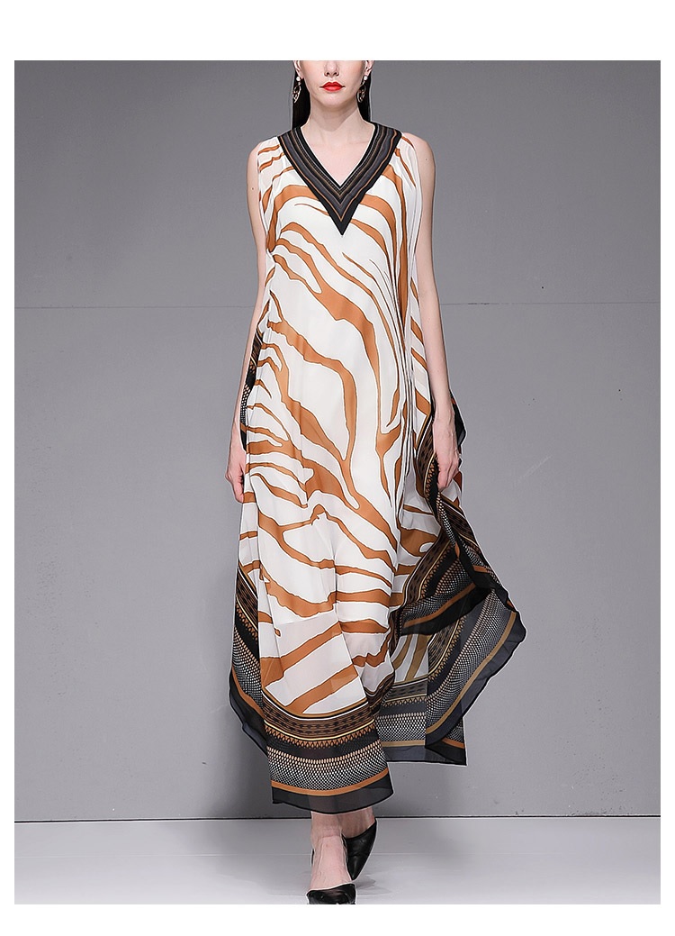 Fashion Designer Ripple Print V Neck Loose Maxi Dresses - Power Day Sale