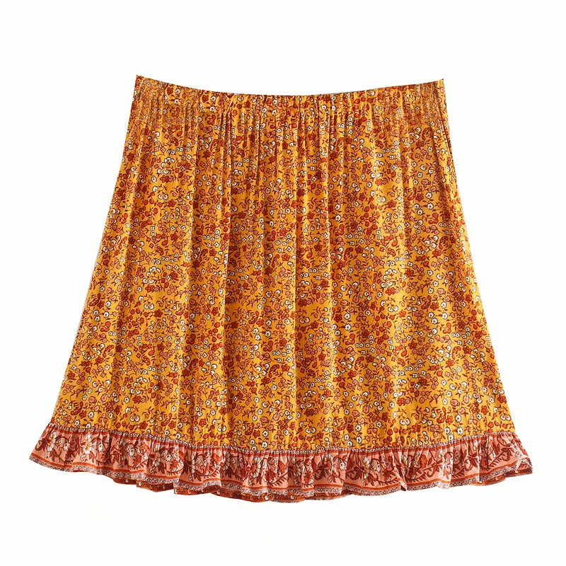 Floral stitching boho style peacock printed short skirt - Power Day Sale
