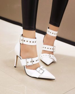 Pointed Toe Buckle Strap Thin High Heels Sandals