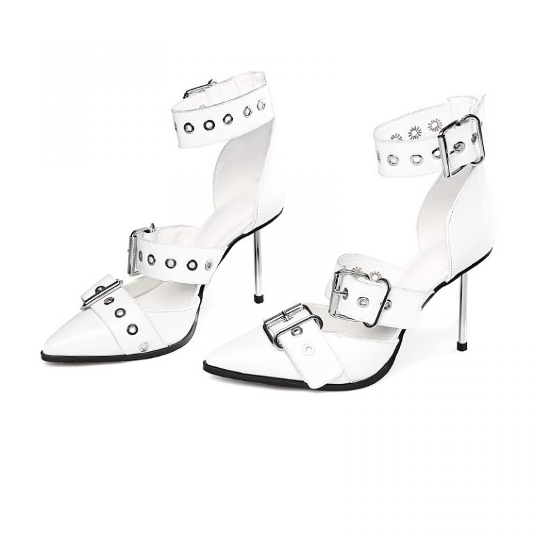 Pointed Toe Rivet Leather High Heels Sandals Power Day Sale