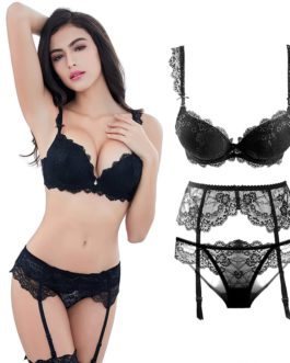 Sexy Lace Solid Underwear And Bra 3 pieces Set