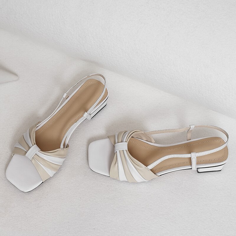 Stitching Pleated Buckle Heels Sandals 8.4