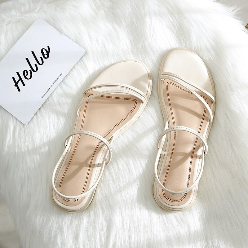Strappy Flat Rubber Sole Sewing Casual Sandals 9.6